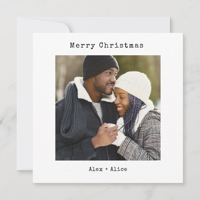 Modern Minimalist Merry Christmas with Photo Holiday Card (Front)