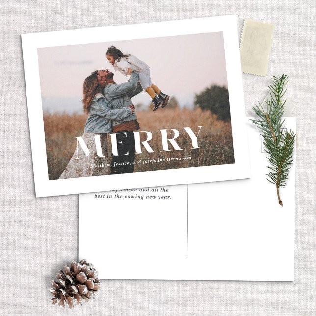Modern Minimalist MERRY Holiday Photo Postcard (Creator Uploaded)