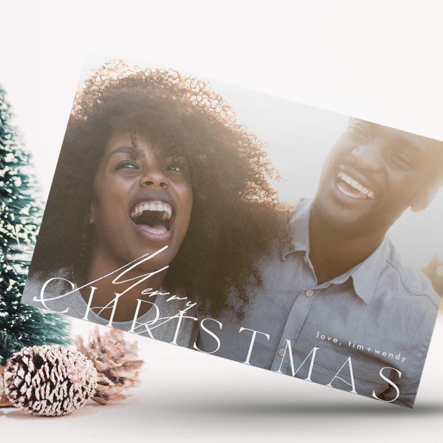 Modern Minimalist Merry One Photo Christmas Holiday Card (Creator Uploaded)