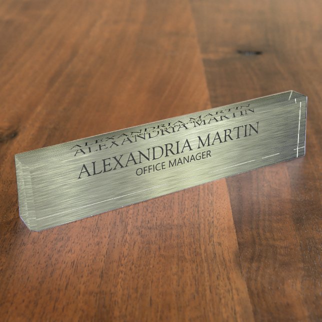 Modern Minimalist Metallic Green Job Title Nameplate (Side)