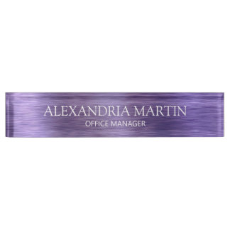 Modern Minimalist Metallic Purple Job Title Name D Nameplate