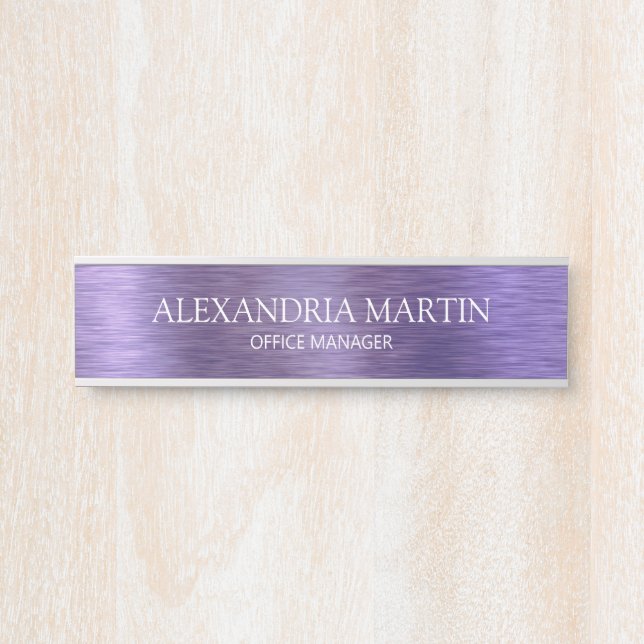 Modern Minimalist Metallic Purple Job Title Name Door Sign (Front)