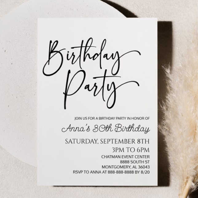 Modern Minimalist Minimal Simple Birthday Party Invitation (Creator Uploaded)
