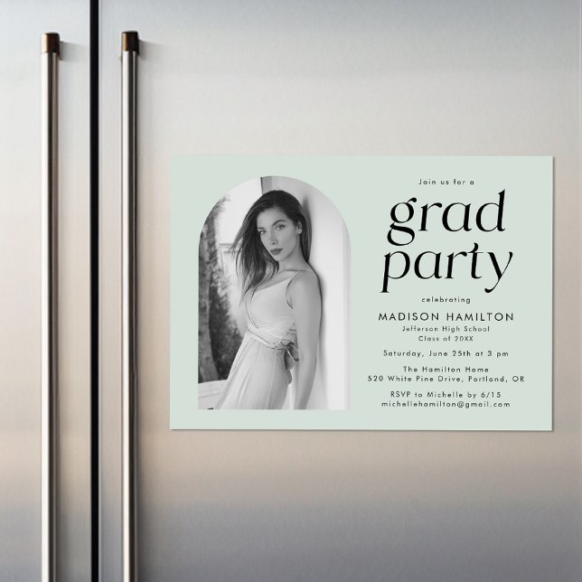 Modern Minimalist Mint Arch Photo Graduation Party Magnetic Invitation (Creator Uploaded)