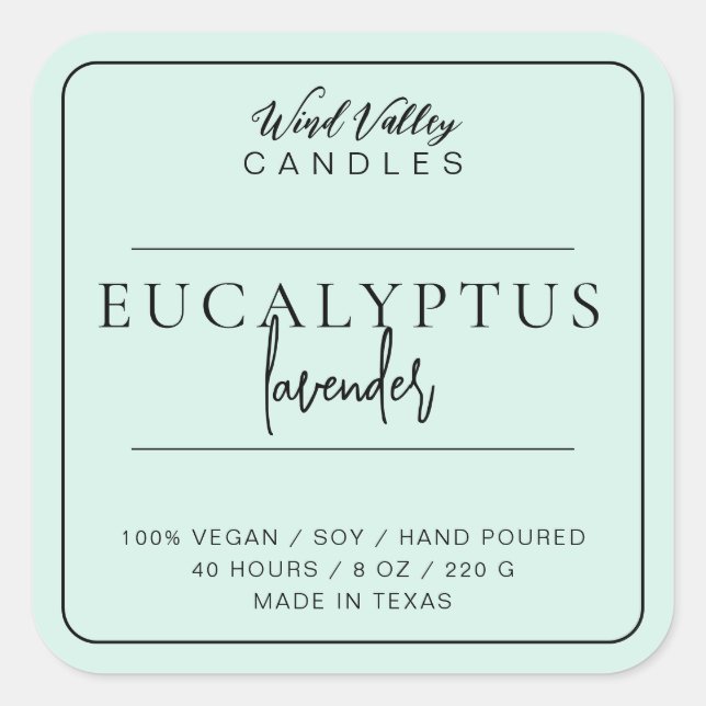 Modern minimalist mint green candle label (Front)