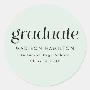Modern Minimalist Mint Green Graduation Classic Round Sticker