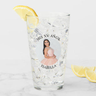 Modern Minimalist Mis XV Años Circle Photo Glass