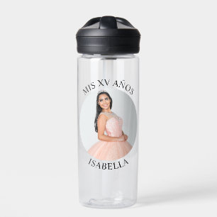 Modern Minimalist Mis XV Años Circle Photo Water Bottle