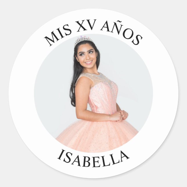 Modern Minimalist Mis XV Años Photo Classic Round Sticker (Front)