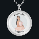 Modern Minimalist Mis XV Años Photo Silver Plated Necklace<br><div class="desc">Create your own personalised white border photo necklace for your daughter's special birthday. Customise the solid white background colour or the black text colour to match your photo. If you change the font type or size, you can fine tune the curvature of the text in small increments. Have fun creating...</div>