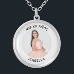 Modern Minimalist Mis XV Años Photo Silver Plated Necklace<br><div class="desc">Create your own personalised white border photo necklace for your daughter's special birthday. Customise the solid white background colour or the black text colour to match your photo. If you change the font type or size, you can fine tune the curvature of the text in small increments. Have fun creating...</div>