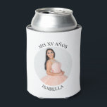 Modern Minimalist Mis XV Años Round Photo Can Cooler<br><div class="desc">Create your own personalised white border round photo can cooler for your her 15th birthday. Customise the solid white background colour or the black text colour to match your photo. If you change the font type or size, you can fine tune the curvature of the text in small increments. Have...</div>