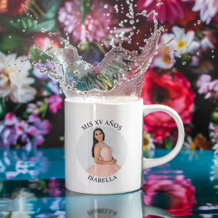 Modern Minimalist Mis XV Años Round Photo Coffee Mug