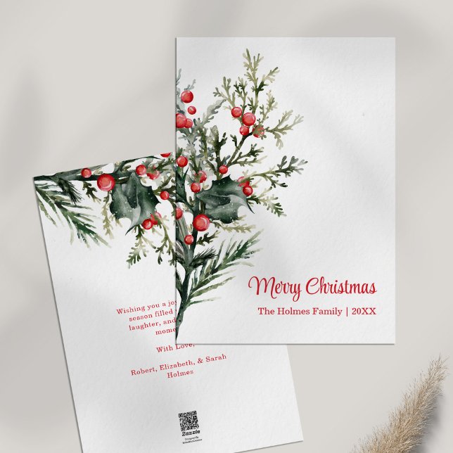Modern Minimalist Mistletoe Holiday Card (Modern Minimalist Mistletoe Holiday Card on white table)