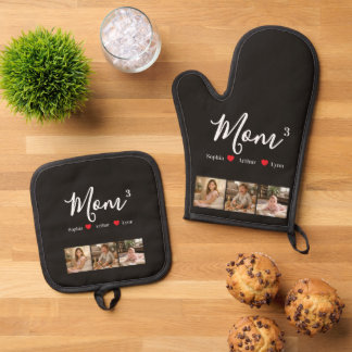 Modern Minimalist Mom Custom Photo & Name Keepsake Oven Mitt & Pot Holder Set