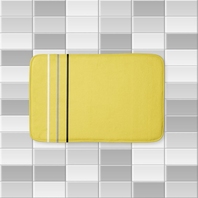 Modern Minimalist Monochrome Lines Yellow Bath Mat (Creator Uploaded)