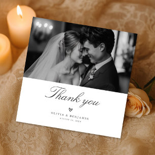 Modern Minimalist Monochrome Wedding Photo Square Thank You Card