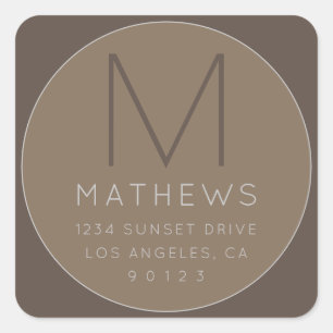 Modern Minimalist Monogram & Address Beige  Square Sticker