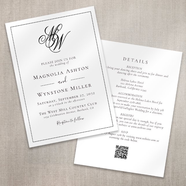 Modern Minimalist Monogram All in One Wedding Invitation (Creator Uploaded)