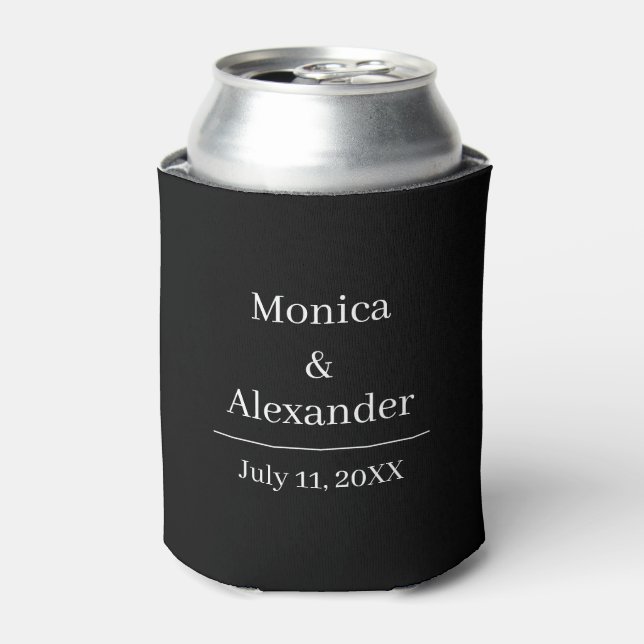 Modern Minimalist Monogram Black and white Wedding Can Cooler (Can Front)