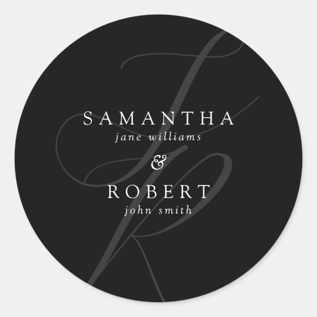 Modern Minimalist Monogram Black and White Wedding Classic Round Sticker (Front)