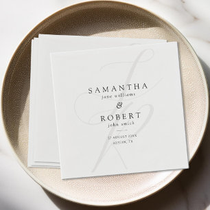 Modern Minimalist Monogram Black and White Wedding Napkin