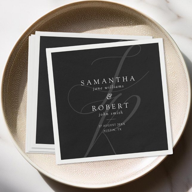 Modern Minimalist Monogram Black and White Wedding Napkin (Creator Uploaded)