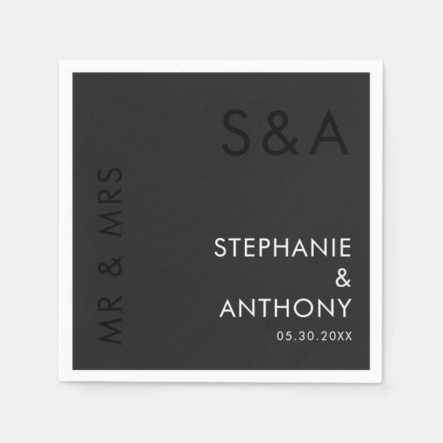 Modern Minimalist Monogram Black and White Wedding Napkin (Front)