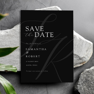 Modern Minimalist Monogram Black and White Wedding Save The Date