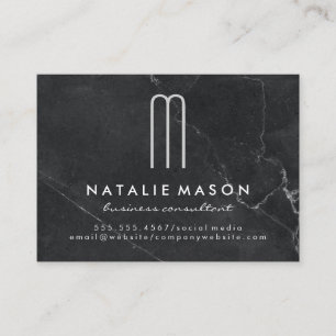 Modern Minimalist Monogram Black Marble Business Card