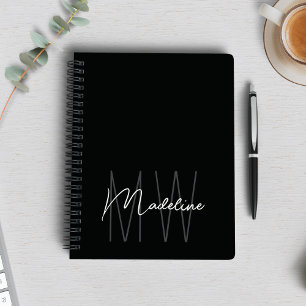 Modern Minimalist Monogram Black Notebook