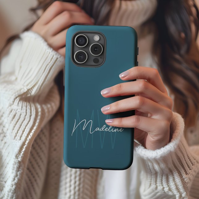 Modern Minimalist Monogram Blue Case-Mate iPhone Case (Modern Minimal Personalized Monogram Blue iPhone case by MINTIC DESIGN STUDIO)