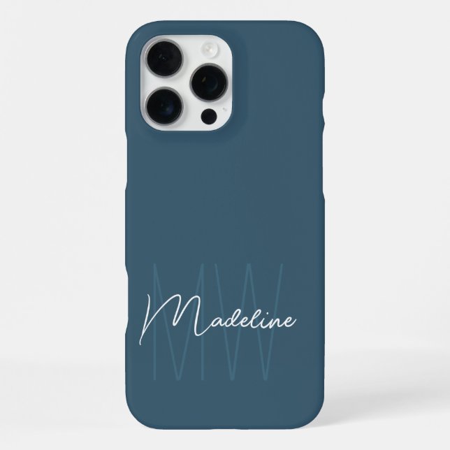 Modern Minimalist Monogram Blue iPhone Case (Back)
