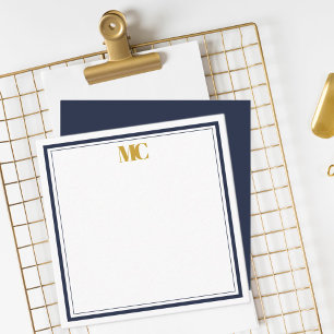 Modern Minimalist Monogram Border Navy Blue Gold Card