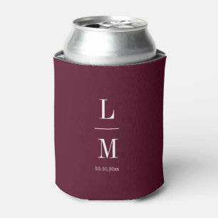 Modern Minimalist Monogram Burgundy Wedding Names Can Cooler