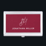 Modern Minimalist Monogram Business Card Holder<br><div class="desc">Keep your business cards organised and stylish with this burgundy modern minimalist business card case. The design features a monogram in white,  adding a personal touch to your professional look. This case is perfect for carrying in your bag or briefcase,  and makes a great gift for colleagues and clients.</div>