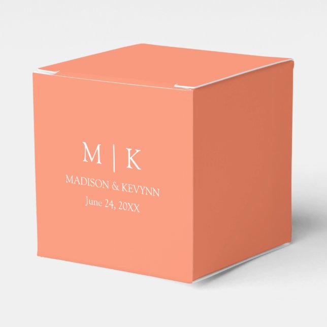 Modern Minimalist Monogram Coral Peach Wedding Favour Box (Front Side)