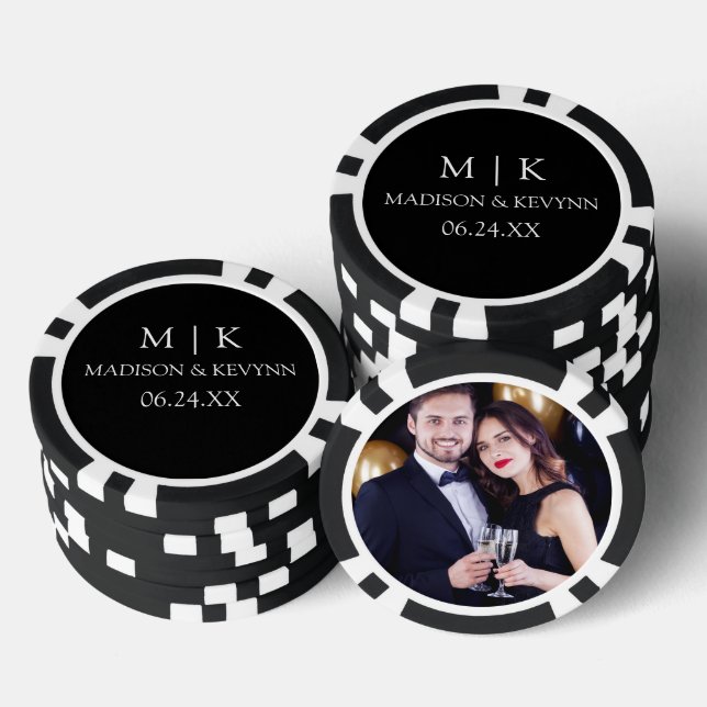Modern Minimalist Monogram Couple Photo Wedding Poker Chips (Stack)