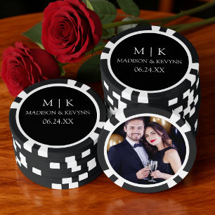 Modern Minimalist Monogram Couple Photo Wedding Poker Chips