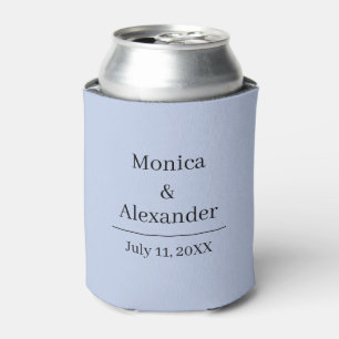 Modern Minimalist Monogram Dusty Blue Wedding Can Cooler