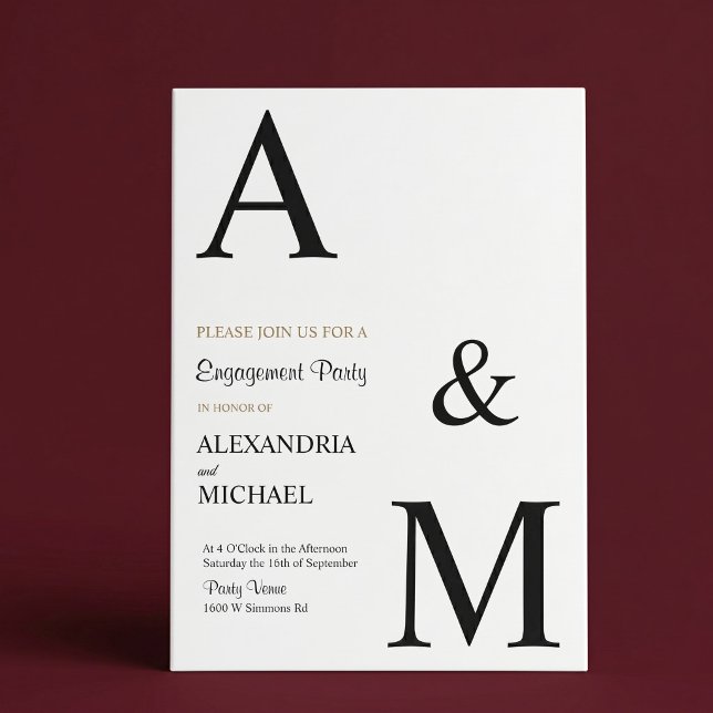 Modern Minimalist Monogram Engagement Party Invitation (Creator Uploaded)