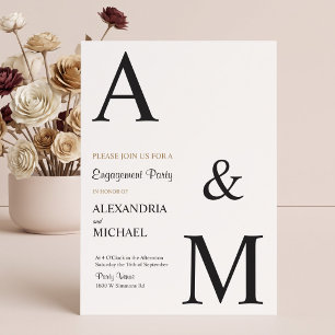 Modern Minimalist Monogram Engagement Party Invitation
