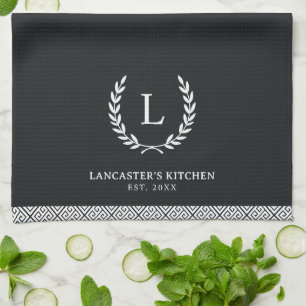 Modern Minimalist Monogram Family Name Initial Tea Towel