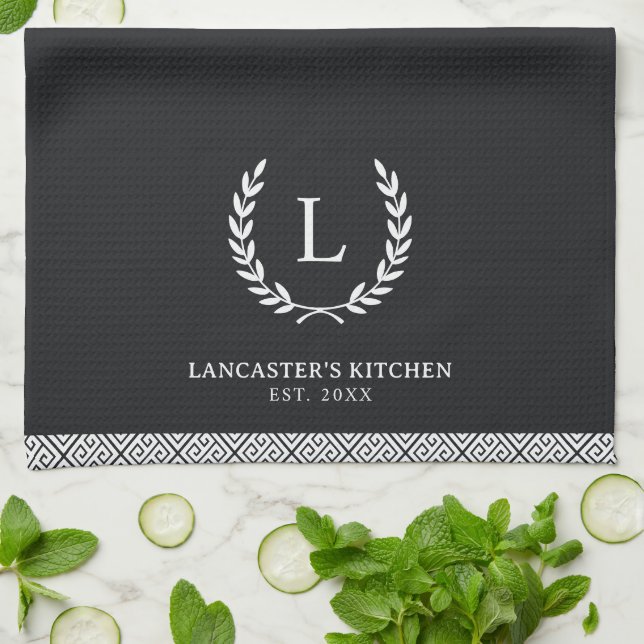 Modern Minimalist Monogram Family Name Initial Tea Towel (Folded)