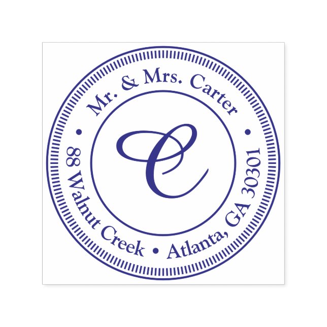 Modern Minimalist Monogram Family Name Rubber Self-inking Stamp (Design)