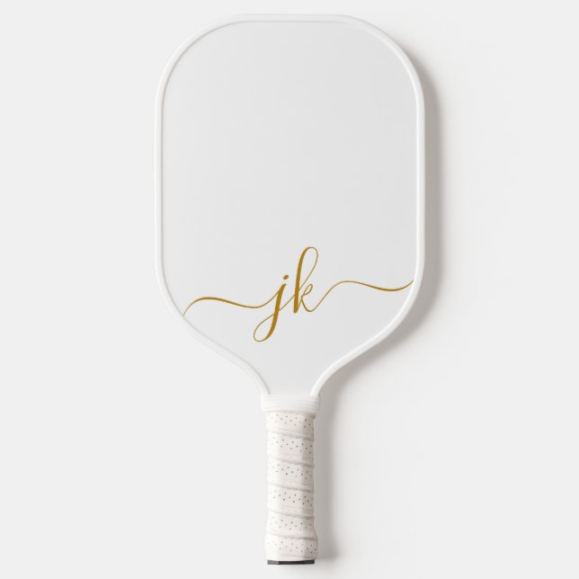 Modern Minimalist Monogram Gold Script Custom Pickleball Paddle (Front)