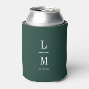 Modern Minimalist Monogram Green Wedding Names Can Cooler
