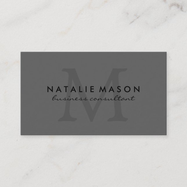 Modern Minimalist Monogram Grey Business Card (Front)