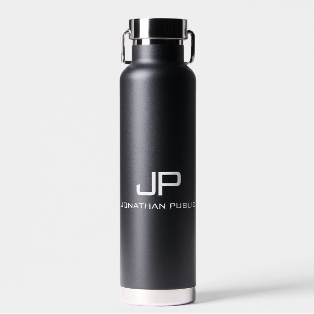 Modern Minimalist Monogram Initial Name Template Water Bottle (Front)