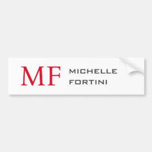 Modern Minimalist Monogram Initial Plain Red White Bumper Sticker